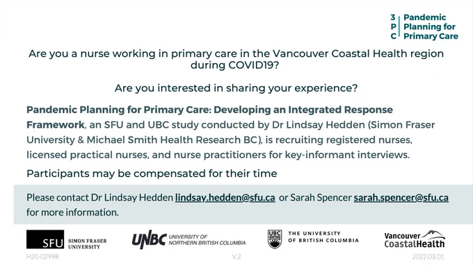 Recruitment advertisement: please contact lindsay.hedden@sfu.ca or sarah.spencer@sfu.ca for more information.