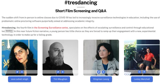 Screenshot of #tresdancing film presenters from https://otessa.org/2022/