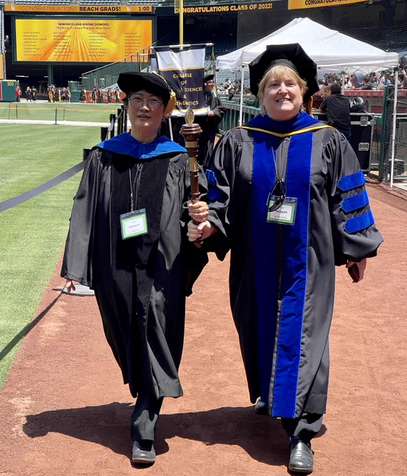 The traditional procession begins the 2022 commencement ceremonies for CSULB's College of Natural Sciences and Mathematics.