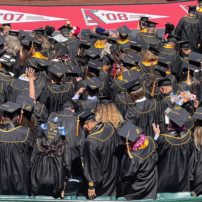Graduates at the 2022 commencement ceremonies for CSULB's College of Natural Sciences and Mathematics.