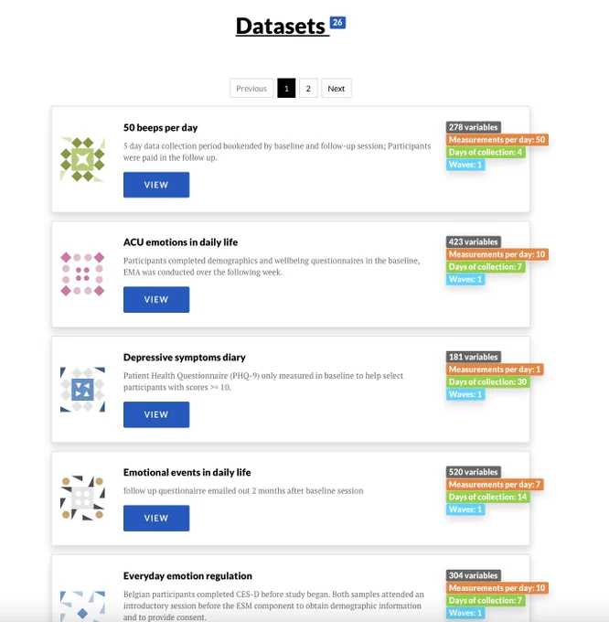 Screenshot of this page: https://emotedatabase.com/datasets/
Shows a list of datasets in the database 