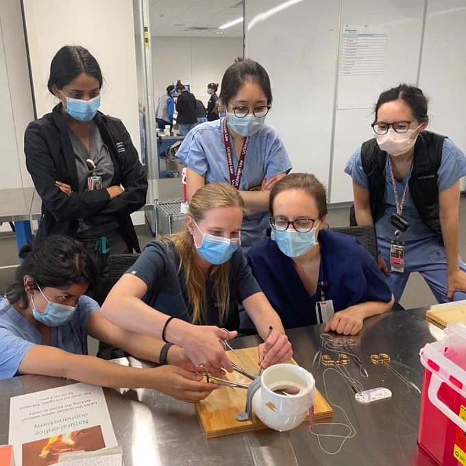 Teamwork to suture ligate the IP ligament during a marshmallow oophorectomy! 