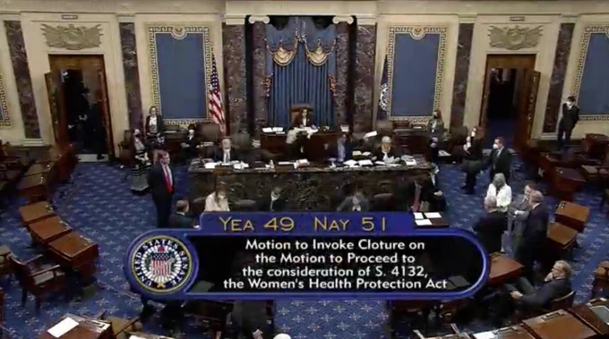 A screenshot of the Senate floor shows the vote rally for this vote, which was 49-51.