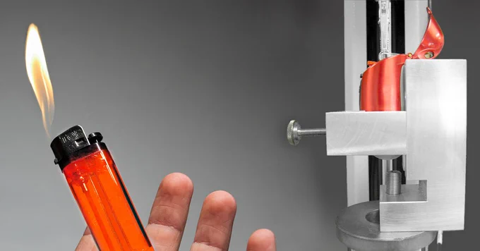 Cigarette lighter with flam and a saftey test system to measure the effort for a child to access the lighter