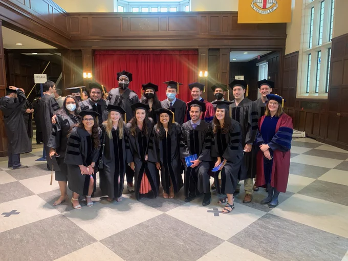 Graduating PhD's in Bioengineering in caps and gowns.