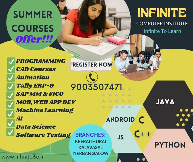 we started summer offer for all computer courses with quality training...  contact infinite:9003507471