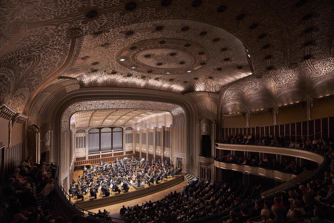 Interior view of Severance, one America's most beautiful concert halls and home of the Cleveland Orchestra.