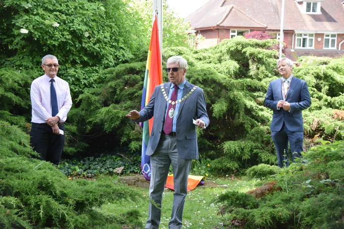 Our Chairman of the Council, Cllr Jeff Trail, and Chief Executive, Phil Norrey, were joined by organiser, Alan Quick, to raise the Pride flag.