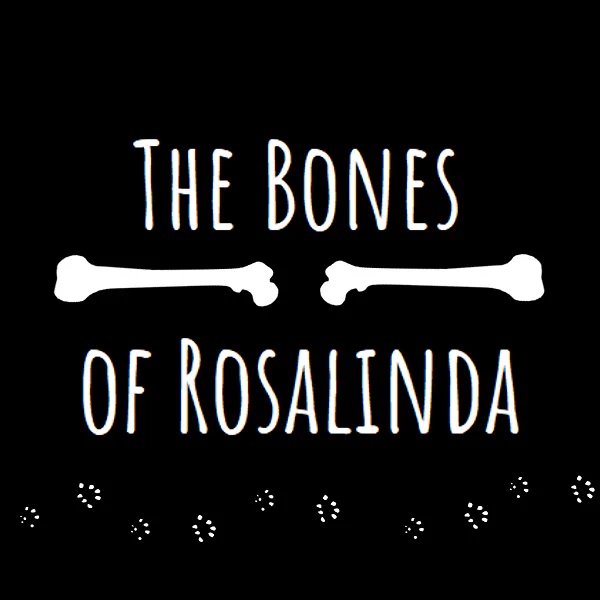 Cover art for The Bones of Rosalinda showing the title with bone and pawprint icons.