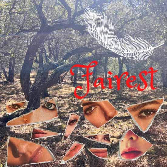Cover art for Fairest showing an enchanted forest and a shattered mirror reflecting a female face.