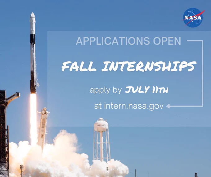 Apply for a Fall NASA Internship. Deadline is July 11th. Go to https://go.nasa.gov/3L7HMqN