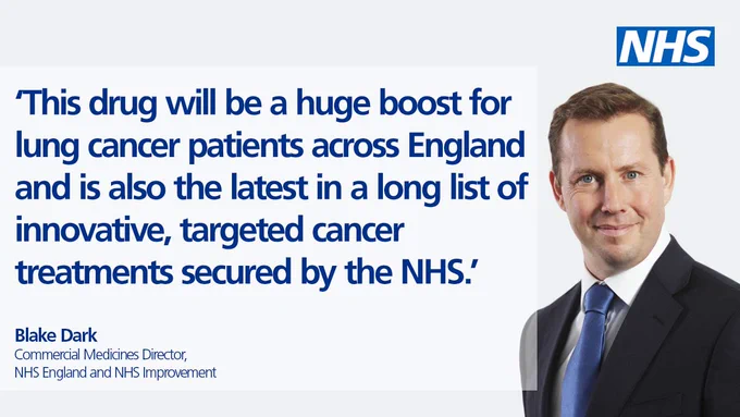 This drug will be a huge boost for lung cancer patients across England and is also the latest in a long list of innovative, targeted cancer treatments secured by the NHS.