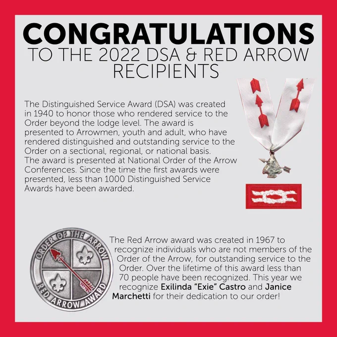 Descriptions of the Distinguished Service Award and Red Arrow Award including the two Red Arrow Recipients, Exilinda "Exie" Castro and Janice Marchetti