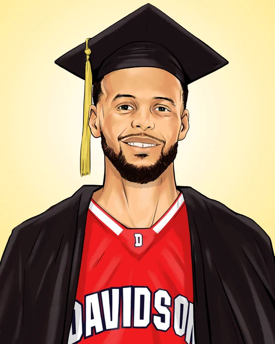 illustration of stephen curry wearing a graduate cap