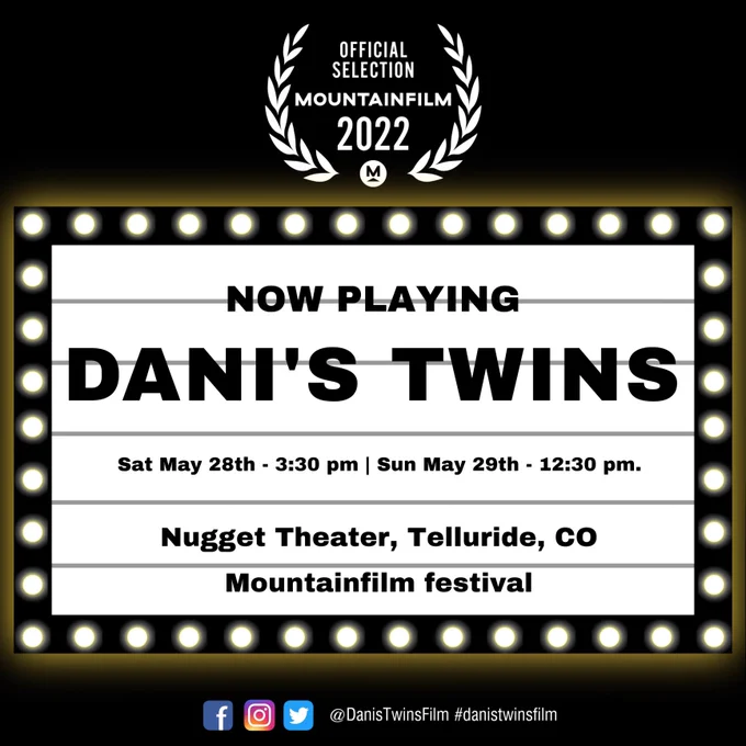 Movie marquee showing Dani’s Twins and screen times in Telluride