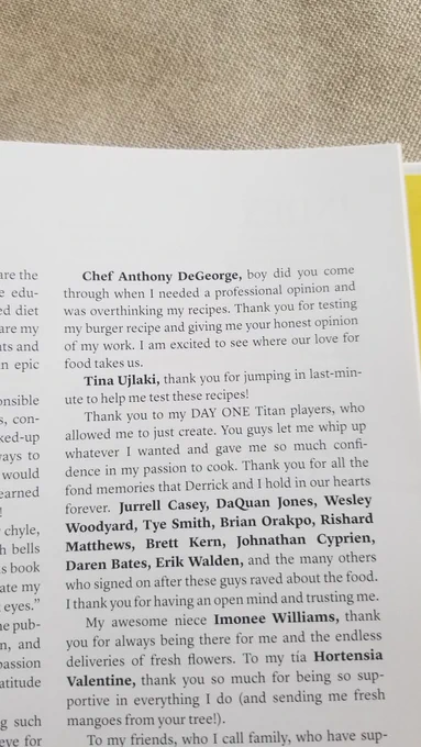 Thank yous page in a cookbook