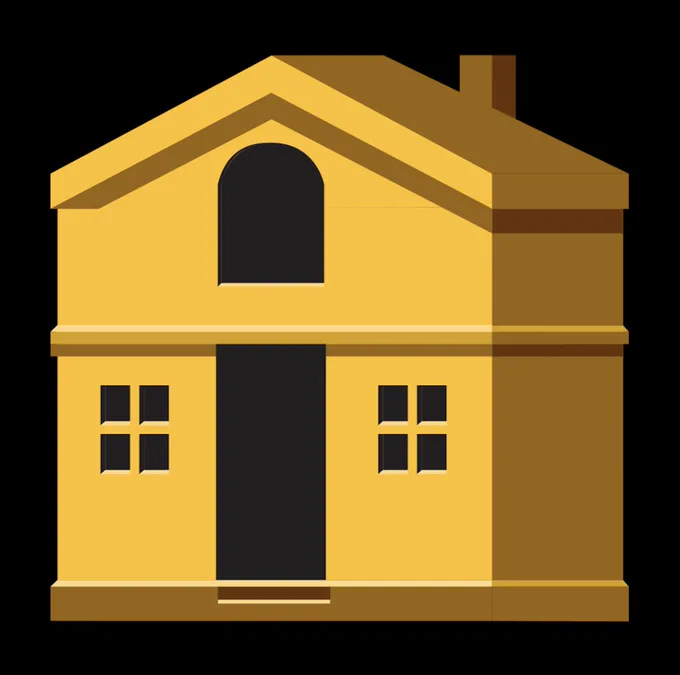 gold house with a black background 