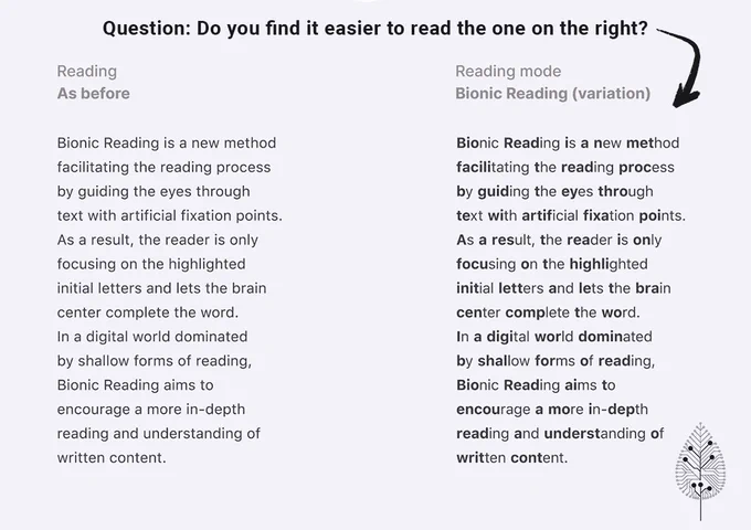 Do you find the one on the right easier to read? Credited to https://bionic-reading.com/ 