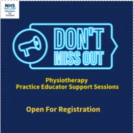 Picture of loudspeaker announcing don't miss out physiotherapy practice educator support sessions open for registration