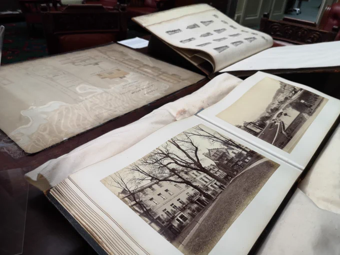 Book display with black and white photograph album