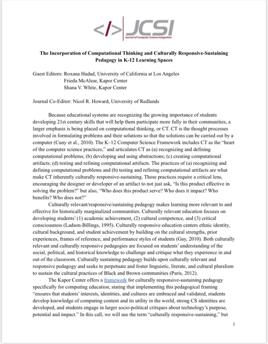First page of a call for manuscripts for a special issue in the Journal of Computer Science Integration