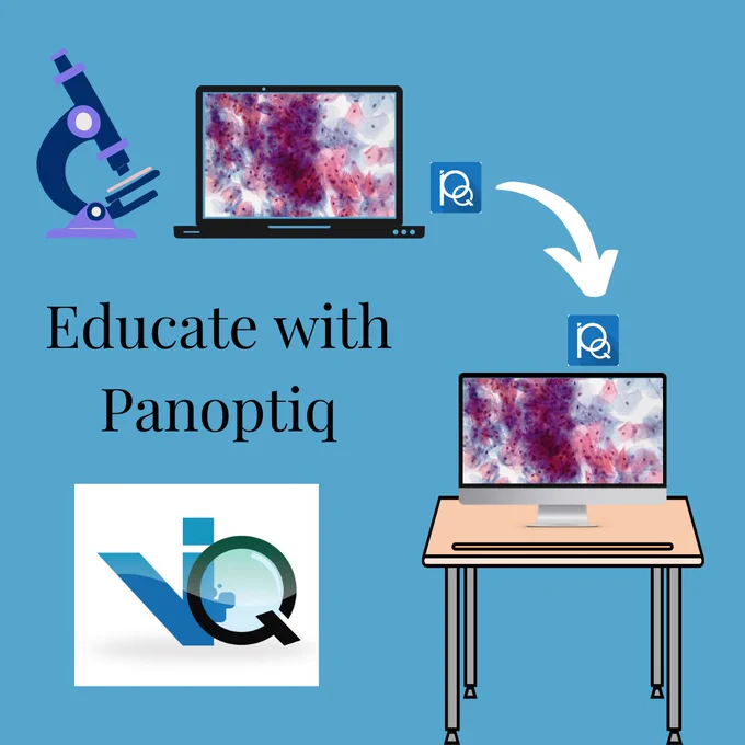 Incorporate digital pathology easily into the classroom with the use of Panoptiq software. Connect your microscope to your computer and live-demonstrate slides in the classroom for discussion, or even send slides digitally for knowledge evaluation on panoptiq.net. Creating an account for viewing slides is free and schools can incorporate Panoptiq into medical laboratory technician or pathology residency programs.