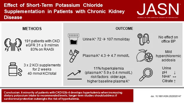 Visual Abstract for the article titled "Effects of Short-Term Potassium Chloride Supplementation in Patients with Chronic Kidney Disease."