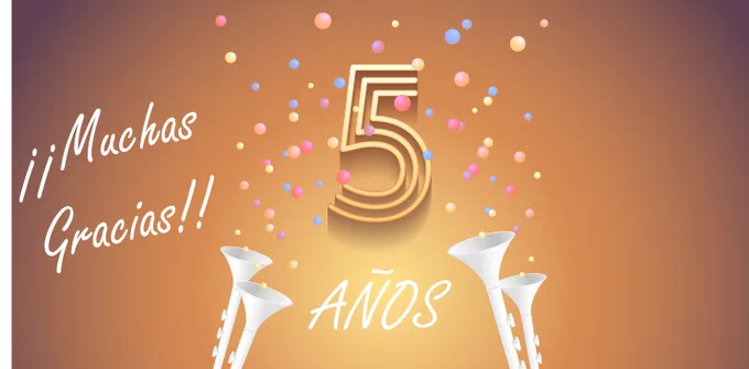 Imagen de un cinco y un texto que dice: Muchas gracias