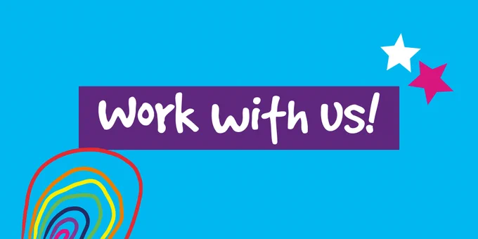 A banner saying work with us