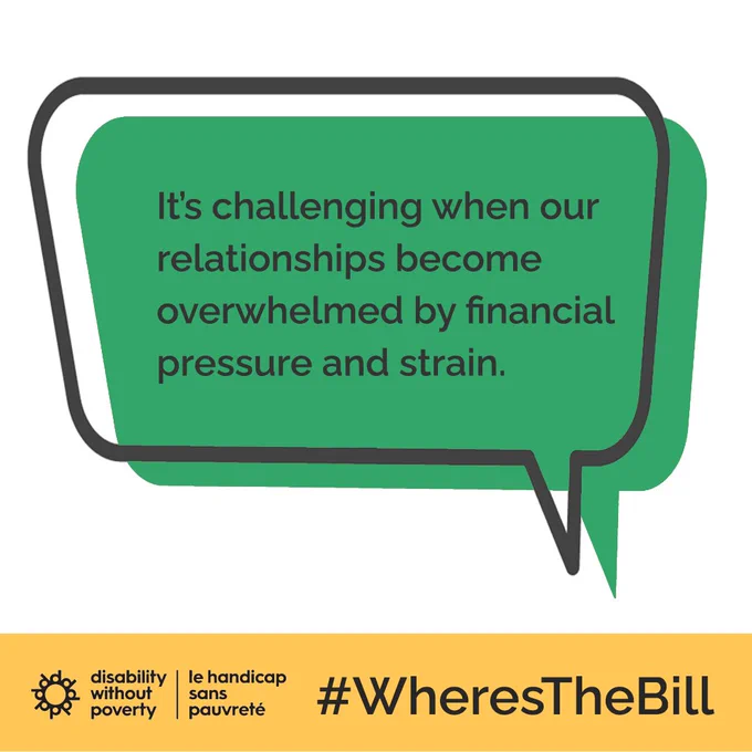 Speech bubble with green background and black text: It's challenging when our relationships become overwhelmed by financial pressure and strain.