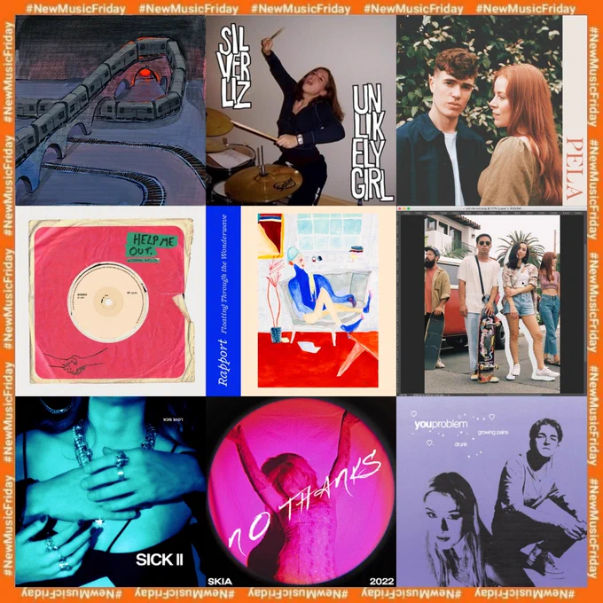 #NewMusicFriday

▪️flipturn - halfway/brooklyn baby
▪️Silver Liz - unlikely girl
▪️PELA - holy/wholly
▪️Conal Kelly - help me out
▪️Rapport - going nowhere
▪️Balcony Weekend - cut me out
▪️LOVE SICK - summer
▪️SKIA - no thanks
▪️youproblem - drunk