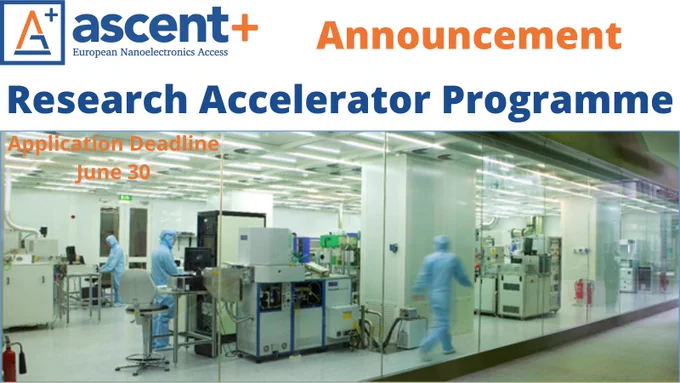 The Research Accelerator Programme gives early career researchers an on-site hands-on introduction to the technology/facilities available through ASCENT .

Any #phdstudent or early-career #postdoctoral researcher (up to 2 years after their PhD) interested in nanoscale fabrication & nanoelectronics characterisation of next generation materials and devices and who is based outside the Republic of Ireland can apply.

The topics covered will include:
·        #Nanofabrication: e-beam #lithography , molecular doping, #etching , and metal/dielectric deposition in the #nanoscale .
·        #Characterisation techniques: electrical, optical and magnetic, physical
·        Materials growth (#ALD, #CVD, #MOVPE) and device fabrication (#2dmaterials and #quantumdevices)

