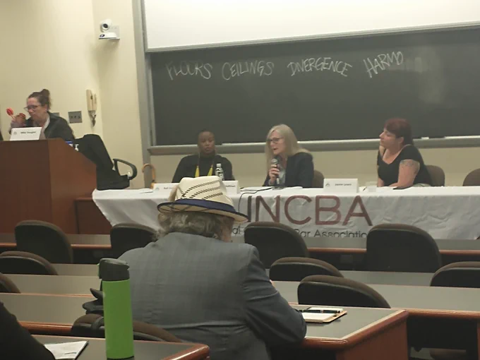 Four people at the front of a classroom. from left to right: Mitzi Vaughn, Ruli Crockett (can't quite see name tag clearly, apologies if i got this wrong), Katherine Hoffman, Jaime Lewis 