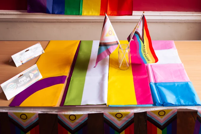 progress, pansexual, transexual, bisexual, and intersexual flags, little progress flags and buntings