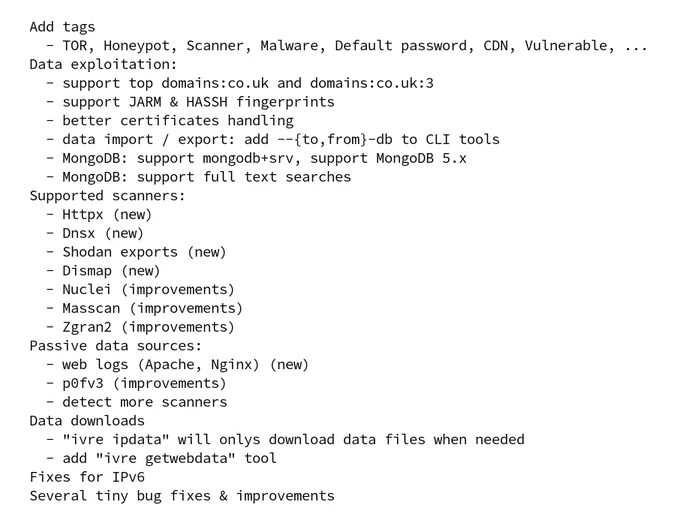 Comprehensive list of new features in IVRE v0.9.18