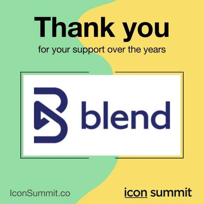 Green and yellow graphic that reads "Thank you for your support over the years" in black text with the navy blue logo for Blend.