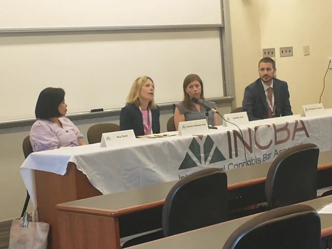 A panel of four people: Mai Dinh, Jessica Wasserman, Heather Azzi, and Christopher Arneson 