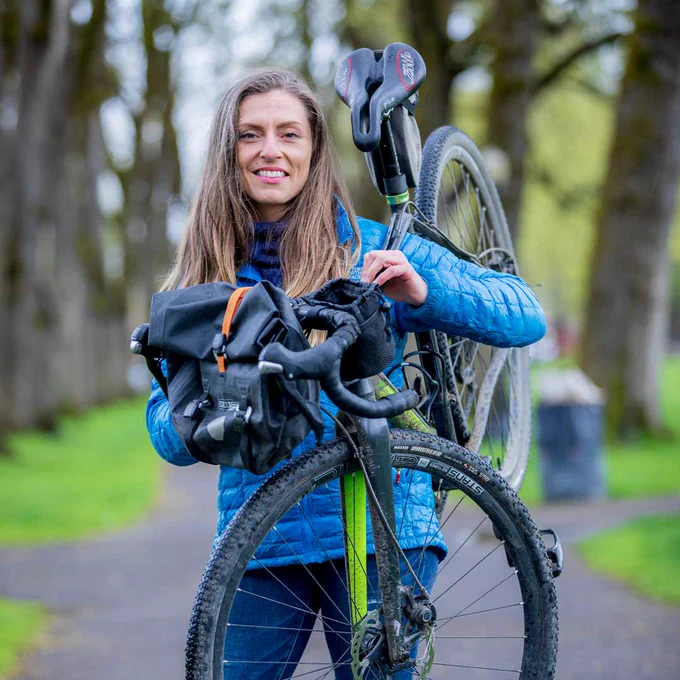 Tausha Smith with a bicycle 