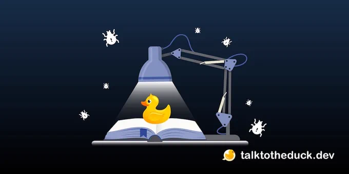 Talktotheduck.dev branded image with duck under a spotlight