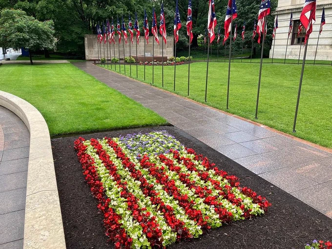 Ohio Veterans Plaza, located at the east entrance of the Ohio Statehouse as part of Capitol Square in downtown Columbus, Ohio. 