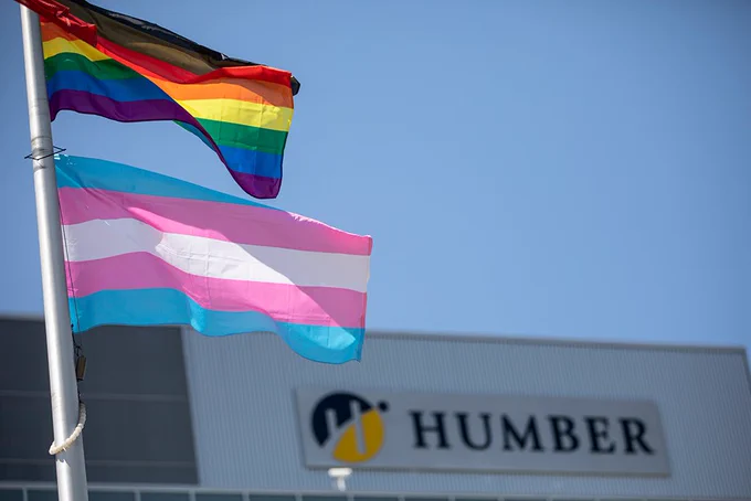 Pride and Trans Flags at Humber North Campus