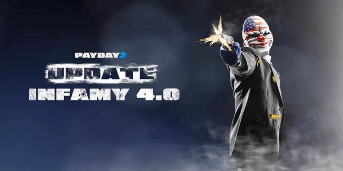 Dallas next to text that says "PAYDAY 2 Update Infamy 4.0"