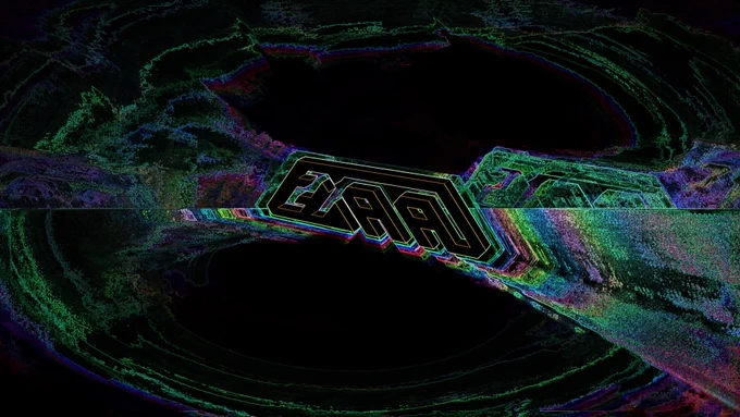 2xAA graphic logo with hue shifted distortion and feedback