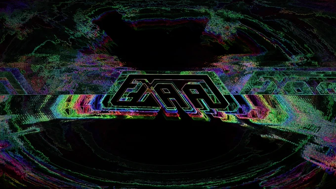 2xAA graphic logo with hue shifted distortion and feedback