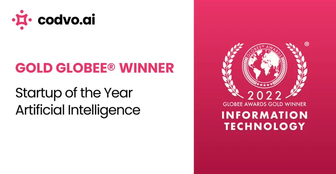 Codvo recognized as Gold Globee Winner- Startup of the Year-Artificial Intelligence