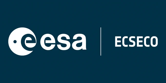 Logo of the European Centre for Space Economy and Commerce. The European Space Agency's logo is on the left, and the acronym ECSECO is on the right.