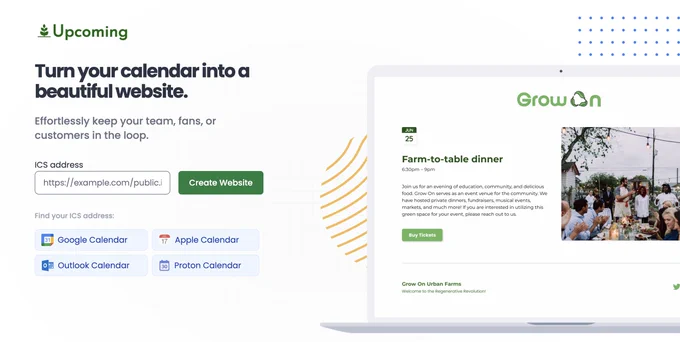 Turn your calendar into a beautiful website – Effortlessly keep your team, fans, or customers in the loop.