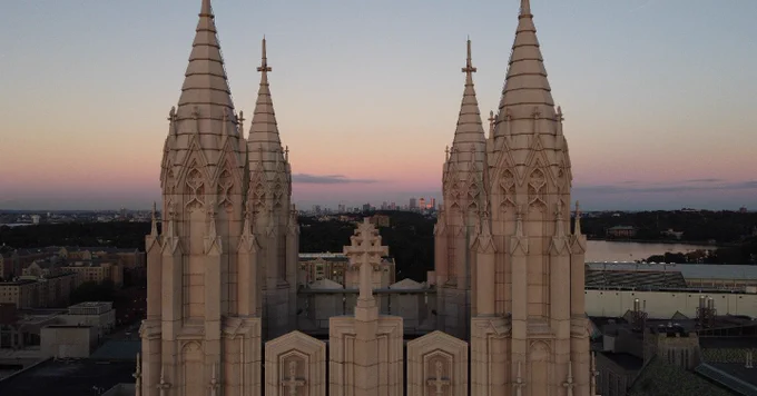 Top of Gasson tower at sunset with Boston skyline