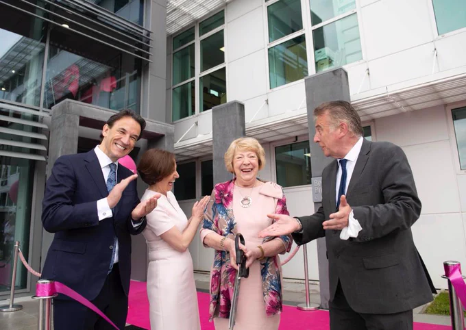 Professor Arnie Hill, Ian Cater and Dr Deirde Duke welcome Sabina Higgins to Beaumont Breast Centre. Photograph Ray Lohan