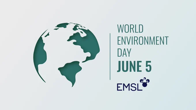 Globe with text that says "World Environment Day June 5" [ EMSL logo]